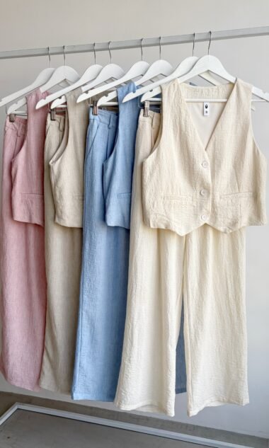 (IM8002) Conjunto Chaleco-Pantalón Simil-Lino