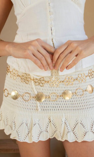 (IM3024) Pollera Tejida Mini Volados