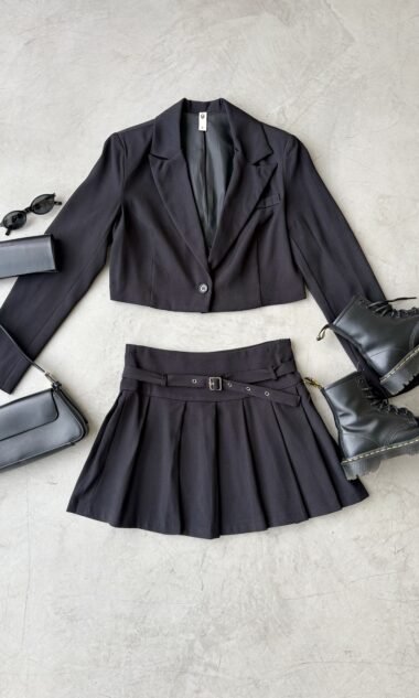 (SS3) Set CITY - Blazer Crop & Pollera Tableada