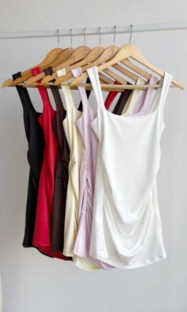 (MCV1) Vestido Corto Microfibra Escote Cuadrado