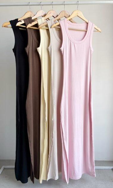 (HV7) Vestido Largo Cuello U con Tajo Hermes