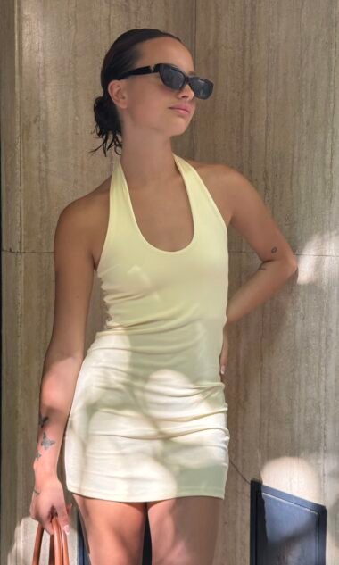 (HV6) Vestido Hermes Corto Halter Cuello Entero