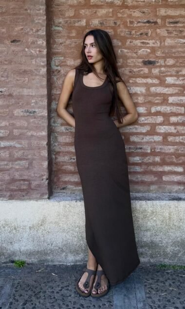 (HV7) Vestido Largo Cuello U con Tajo Hermes