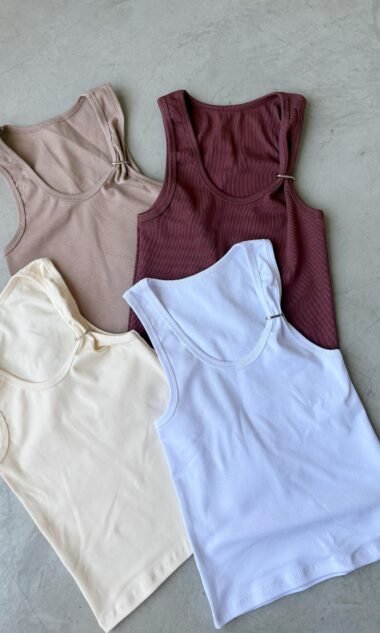 (RAM2A) Musculosa Cuello U Ribb Algodon Con Argolla (SS27)